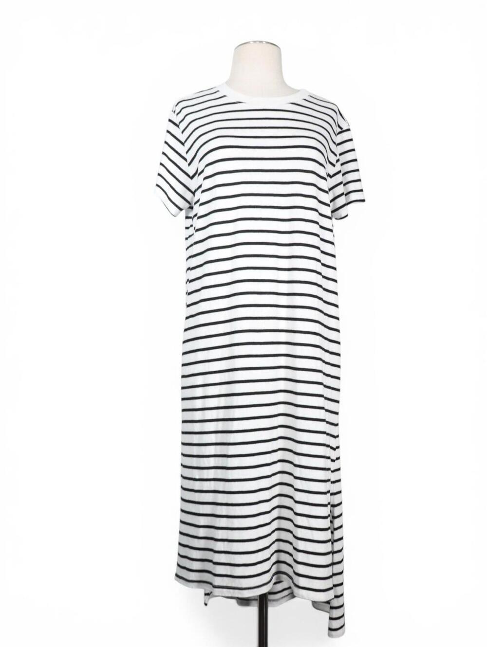 Electric & Rose Women’s XS Black White Striped T-Shirt Dress Made in USA Midi
